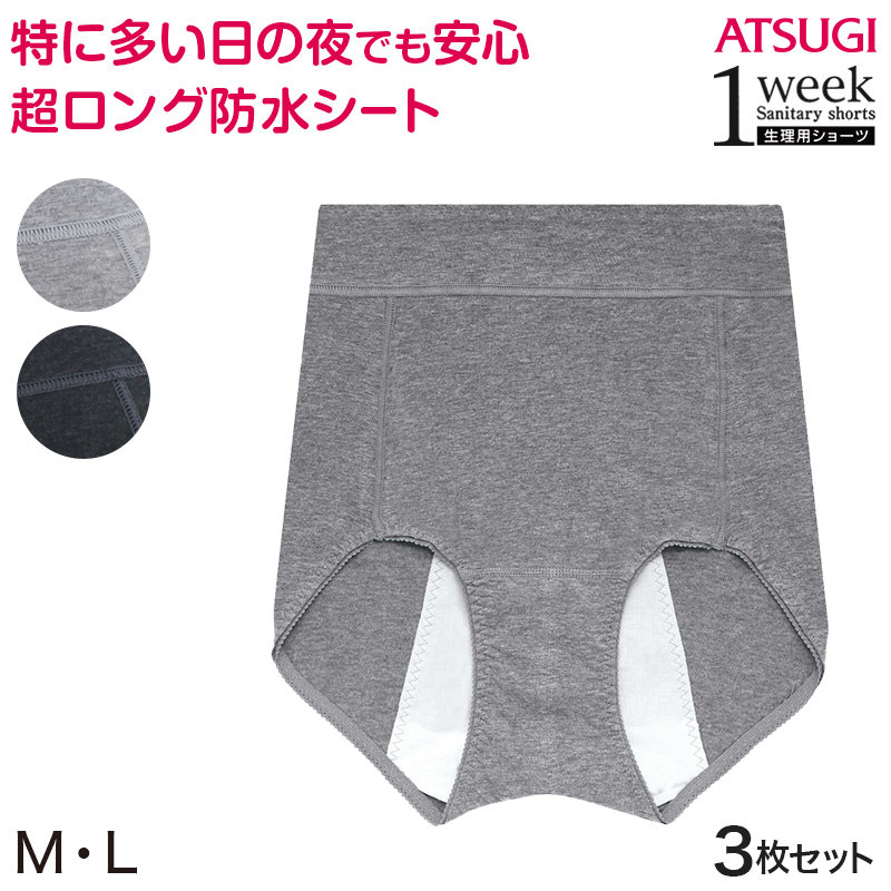 サニタリーショーツ 深ばき 夜用 アツギ M・L (生理用ショーツ 多い日 生理用パンツ 深め) (在庫限り)