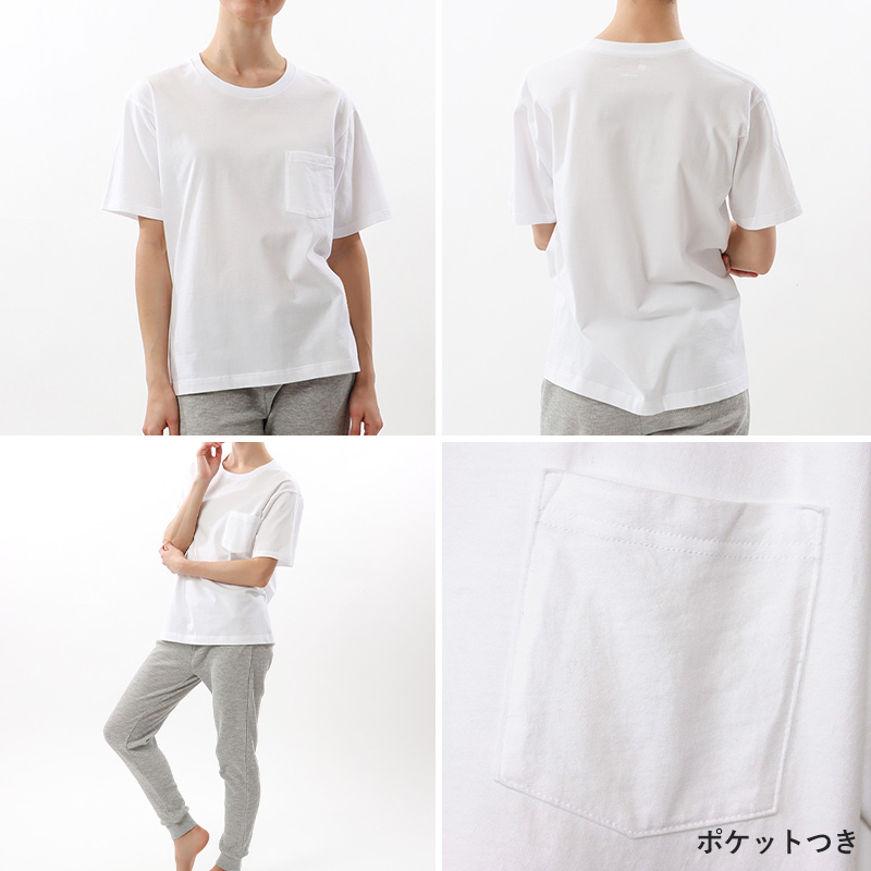 ヘインズ レディース Tシャツ ポケット トップス 半袖 綿100% コットン 春夏 2枚組 M・L (Hanes 透けにくい 綿 無地 シンプル インナー 女性 ポケット付き セット クルーネック) (在庫限り)