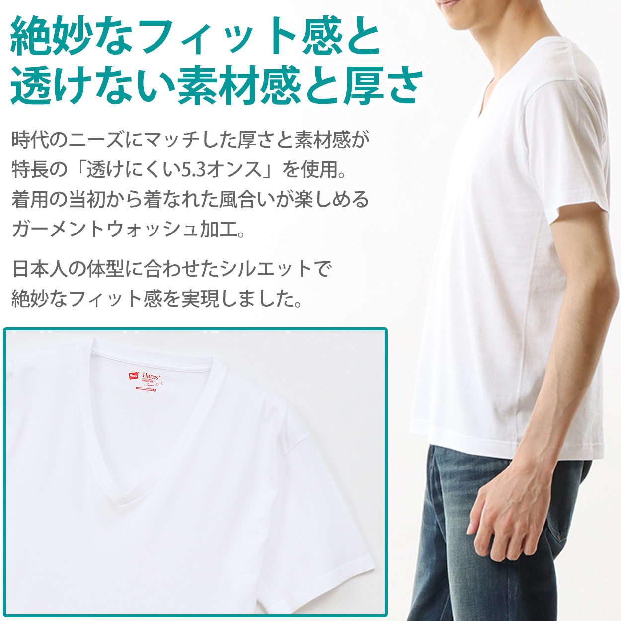 ヘインズ tシャツ メンズ 綿100% vネック 半袖 インナー 下着 2枚組 S～XL (hanes 紳士 肌着 男性 インナーシャツ v首  コットン 綿 無地 S M L XL LL)