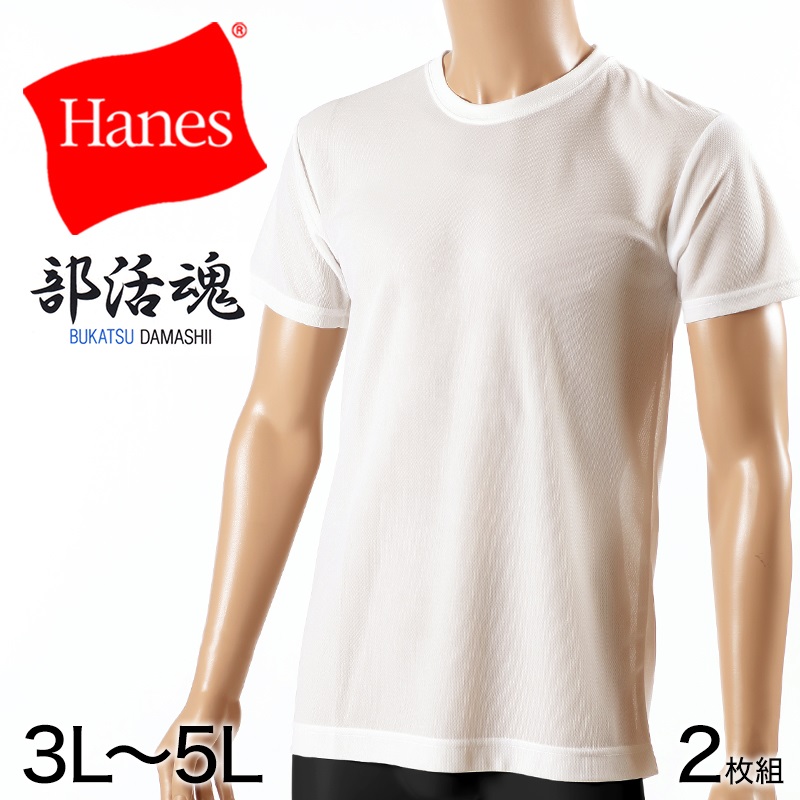 ヘインズ クルーネック Tシャツ メッシュ 2枚組 3L 4L 5L Hanes メンズ 下着 肌着 tシャツ シャツ インナー 半袖 丸首 速乾 スポーツ