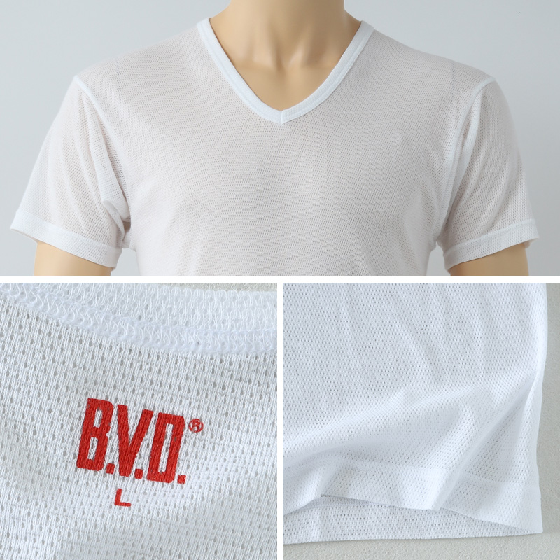 BVD インナー メンズ 半袖 tシャツ メッシュ 丸首 2枚組 M～LL bvd インナーシャツ 肌着 下着 クルーネック 春夏 ホワイト 白 M L LL (在庫限り)