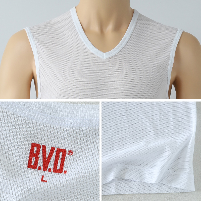 BVD インナー メンズ 半袖 vネック tシャツ 下着 メッシュ 2枚組 M～LL bvd インナーシャツ 肌着 v首 春夏 ホワイト 白 M L LL (在庫限り)