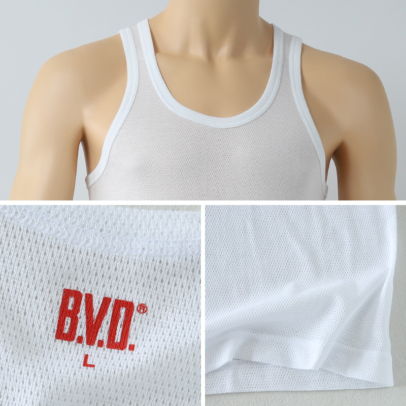 BVD メンズ インナー ノースリーブ vネック スリーブレス メッシュ 2枚組 M～LL bvd tシャツ インナーシャツ 肌着 下着 v首 タンクトップ ランニング 春夏 ホワイト 白 M L LL (在庫限り)