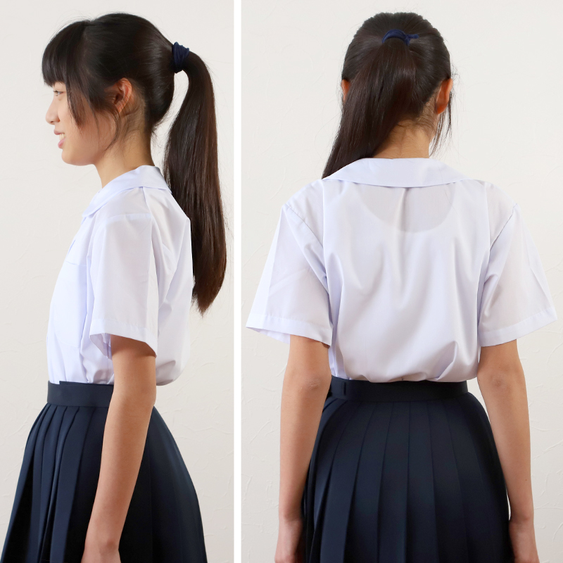 スクールシャツ 女子 半袖 丸襟 ブラウス 110cm(A体)～170cm(B体) 学生服 中学生 高校生 女の子 制服 シャツ 白 形態安定